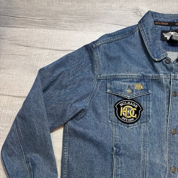 VTG Harley Davidson Denim Button Up Trucker Jacket Mens XL Blue V Twin Power - Picture 8 of 13